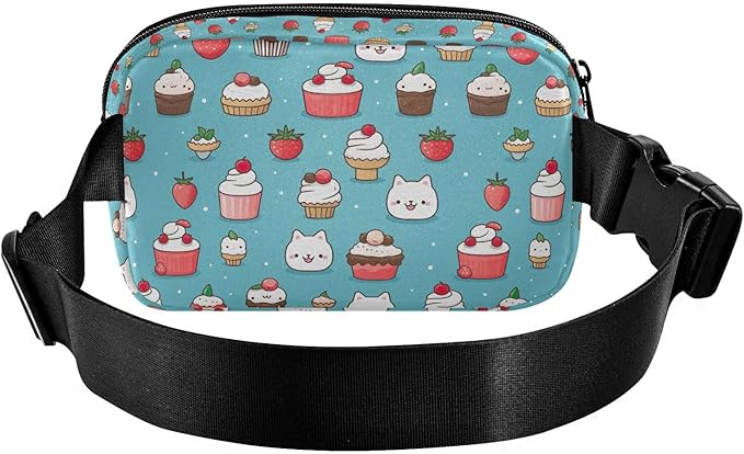 Cute Cat Ice Cream Fanny Pack for Women Men Water Resistant Fashion Waist Packs with Adjustable Strap Belt Bag for Travel Workout Jogging Hiking 21219798