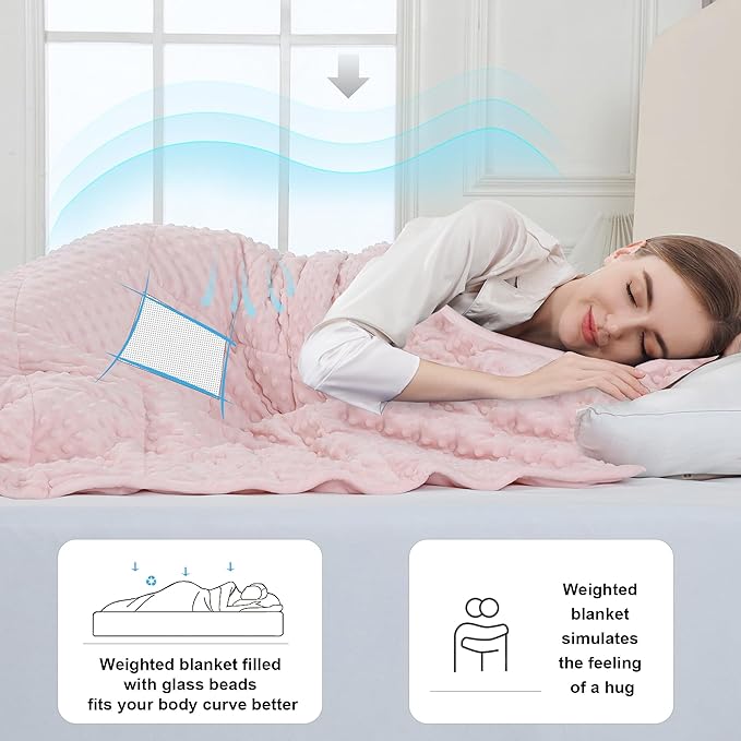 Alomidds Weighted Blanket (48"x72",15lbs Twin Size - Pink), Weighted Blankets for Adults, Cooling Breathable Soft and Comfort Minky, Heavy Blanket Microfiber Material with Glass Beads