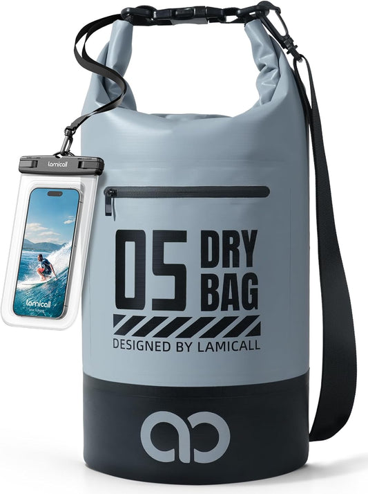 Lamicall Dry Bag Waterproof Backpack - [Zippered Pocket] 5L/10L/20L/30L/40L Roll Top Waterproof Bag with Water Proof Phone Pouch, Floatable Drybag for Swimming, Boating, Kayaking, Camping, Beach