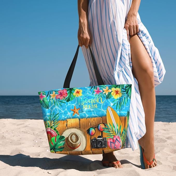 Beach Bag Tote Bags Waterproof Sandproof for Women Large Beach Tote Bag Foldable with Pockets for Weekend Vacation