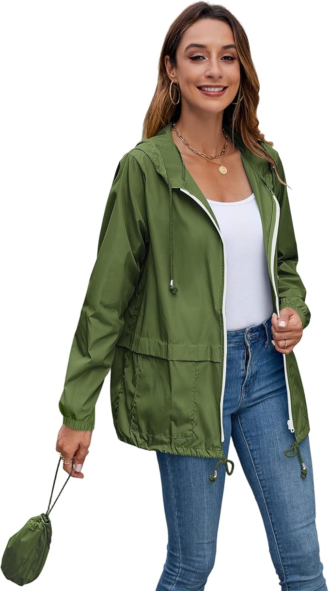 Hount Women's Lightweight Hooded Raincoat Waterproof Packable Active Outdoor Rain Jacket (S-3XL)