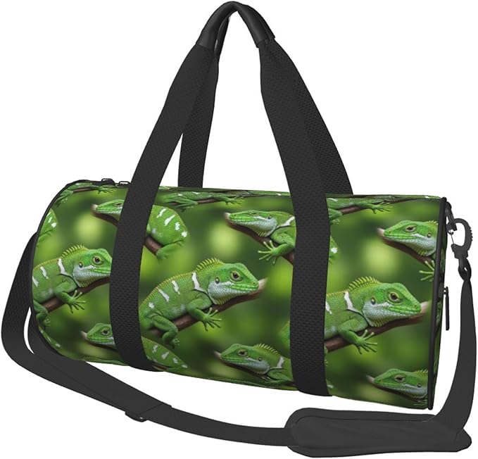 Round Duffel Sports Bags Travel Gym Fitness Gym Beach Swim Bags Green Bearded Dragon Lizards Climbing The Tree for Men Women