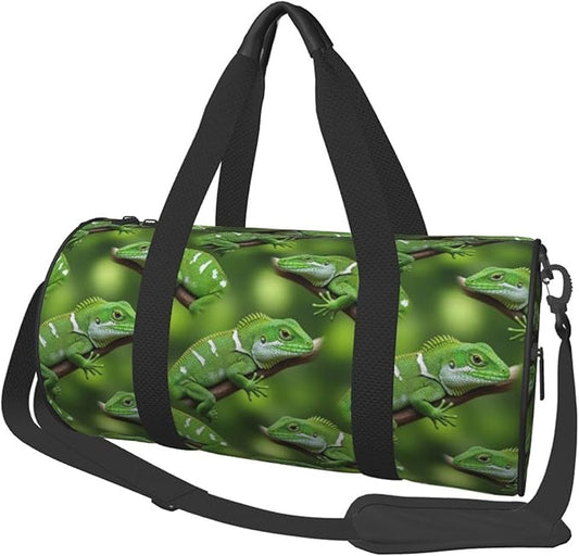 Round Duffel Sports Bags Travel Gym Fitness Gym Beach Swim Bags Green Bearded Dragon Lizards Climbing The Tree for Men Women