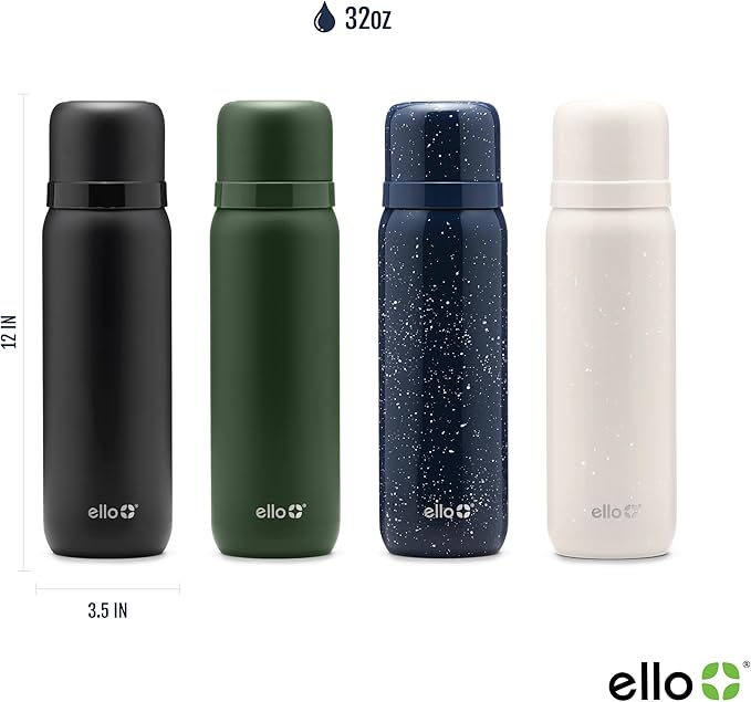 Ello Therma 32oz Insulated Stainless Steel Thermos for Hot & Cold Beverages with Leak Proof Lid & Built-in Cup, Triple Wall Insulation, Hot 24 Hrs, Perfect for Coffee,Tea, Dishwasher Safe, Blue
