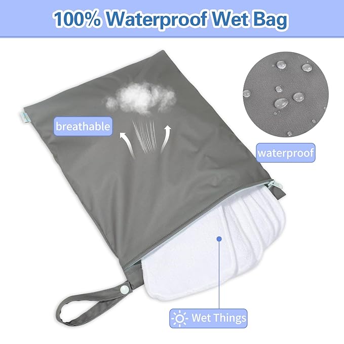 babygoal Waterproof Wet Dry Bag for Swimsuit, Reusable Bag for Travel, Food Storage, Stroller, Daycare, Baby Diapers, Yoga, Beach, Pool, Wet Clothes-Grey