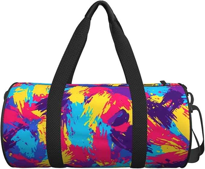 Small Gym Bag for Women, Waterproof Sports Workout Bags Travel Duffel Bag Carry on Weekender Bags Colorful Splatter Print for Dance Swimming, Yoga, Fitness