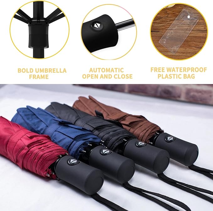 MRTLLOA 42/49 Inch Compact Travel Essentials Umbrella for Rain, Lightweight, Portable, Automatic, Strong, Waterproof Folding Umbrellas for Women, Men and Teenagers