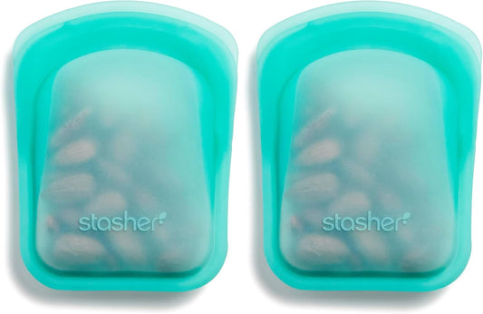 Stasher Premium Silicone Reusable Food Storage Pocket Bag, Aqua, Microwave, Sous Vide, Dishwasher, Oven and Freezer Safe, BPA Free, Leak-free, Eco-friendly, 4 Oz (Pack of 2)