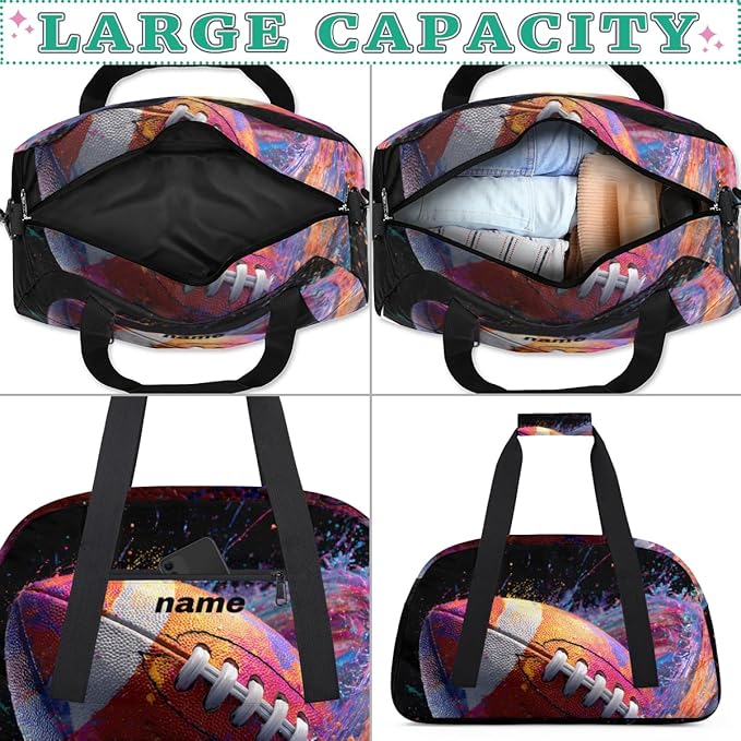 Personalized Boys Gym Bags, Custom Name Sport Bags for Training Travel Overnight Weekender Graffiti Rugby