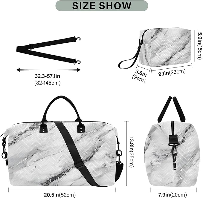 White Marble with A Hint Of Black Pattern Travel Duffle Bag Gym Yoga Carry on Bags for Men Women Weekender Bag