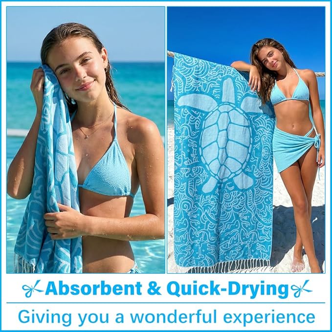 Thin Turkish Beach Towel Lightweight Soft Cotton Extra Large XL Oversized Sand Free Sandproof Absorbent Quick Dry Towels Cloud Bath Pool Travel Compact Essentials Accessories for Adult Gifts