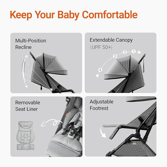 MAMAZING Ultra Air Lightweight Baby Travel Stroller with Carbon Fiber Frame, Compact & Airplane-Friendly, One-Handed Fold, 11.6 lbs, Perfect for Toddlers, Organizer & Cushion Included, Grey
