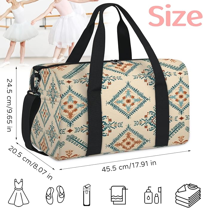 Boho Gym Bag for Women 17 inch Waterproof Carry On Overnight Weekender Bag Sports Duffel Tote Bags for Travel Workout