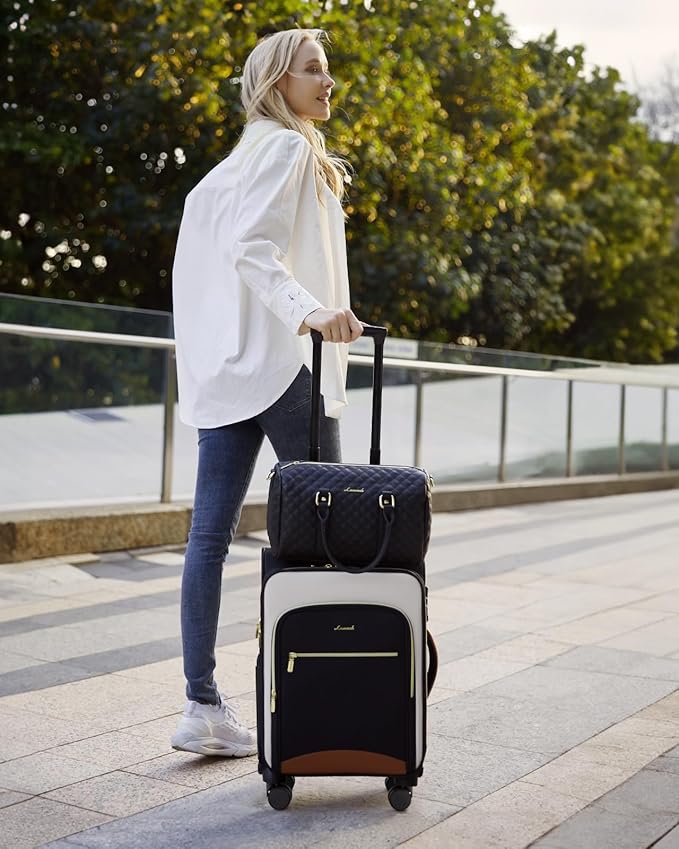 LOVEVOOK Carry On Luggage 22x14x9 Airline Approved, 20 Inch Softside Suitcases with Wheels, Lightweight Spinner Carry on Suitcase with TSA Lock, Water-Resistant Large Capacity Luggage for Travel