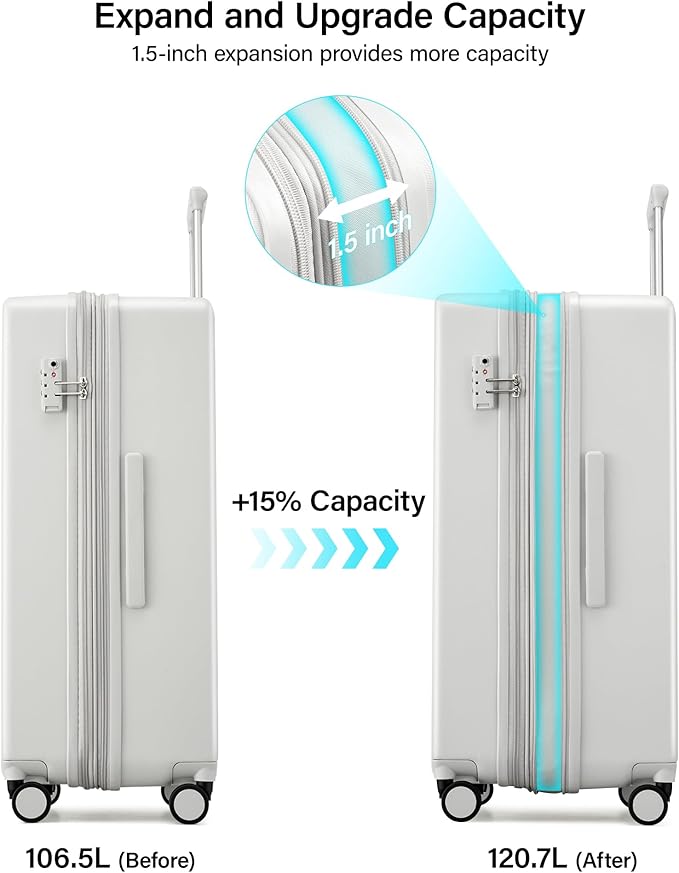 Hanke Expandable Hard Shell Luggage Sets 3 Pieces, 20/24 / 28 Inch Luggage Sets with Spinner Wheels, Durable PC Hardside Rolling Suitcase with TSA Lock for Travel (20/24/28 Inch, Smoke White)