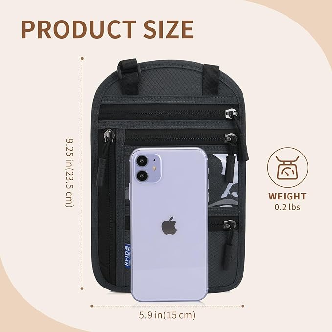 Passport Holder for Travel, RFID Travel Pouch Neck Wallet, Waterproof Passport Wallet for Women and Men, Dark Gray