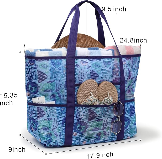 F-color Mesh Beach Bag Family - Large Tote Bag for Cruise Pool Toys Beach Vacation Essentials