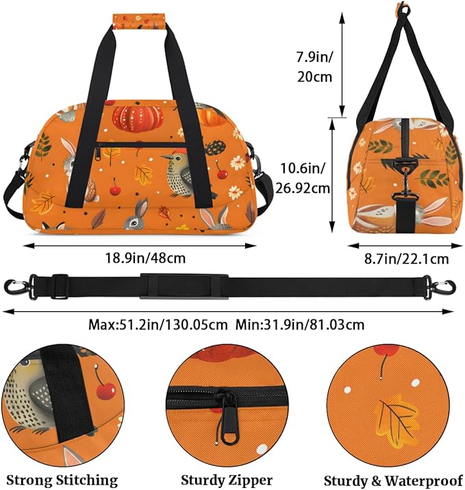 Rabbit Pumpkin Kids-Duffel-Bags Gymnastics Dance Bag Carry-On Overnight Travel Gym Lightweight Dance Sports Bags For Girls Boys Kids，