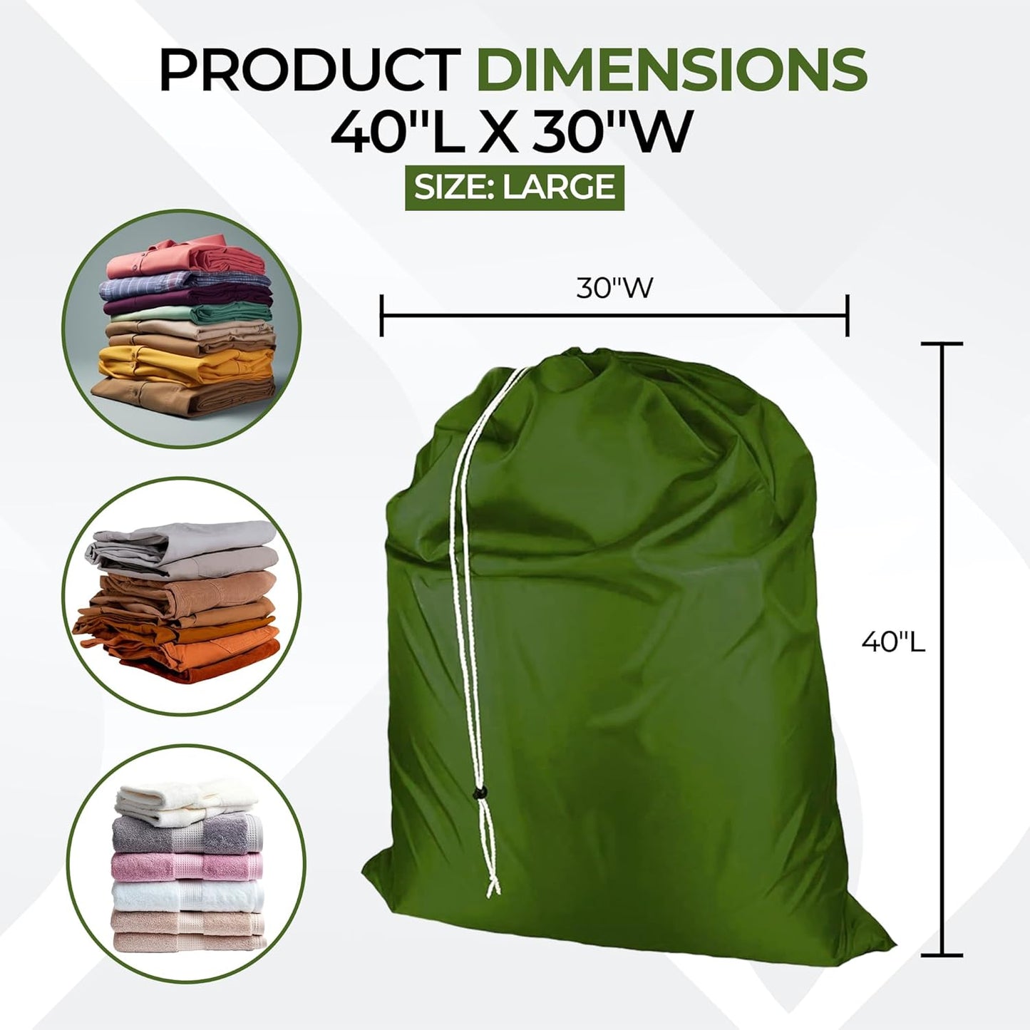 Laundry Bag with Locking Closure Drawstring – Extra Large Heavy Duty 100% Nylon, Large & Foldable Clothes Sack – Lightweight Dirty Laundry Organizer for Travel, Dorm, Gym – L 40" x H 50" (ARMY GREEN)
