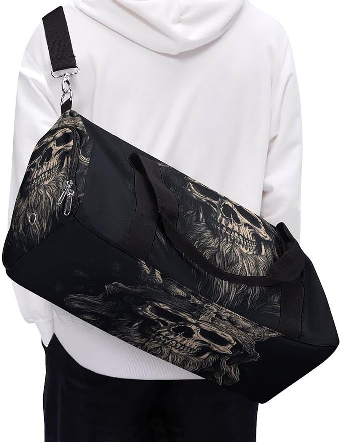Skull And Ax Gym Bag Lightweight ，Travel Duffle Bag with Shoe Compartment，Gym Bag for Women for Overnight, Weekend, Yoga, Gym, Business Trips, Sport And Hospital.