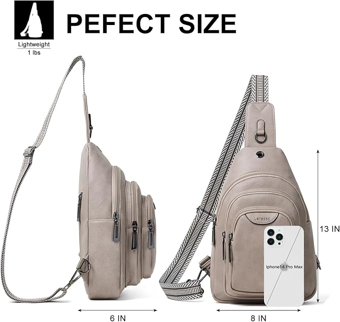 10L Crossbody Sling Bag for Women Men Anti Theft Cross Body Fanny Pack Belt Bag Purse Gifts for Women Faux Leather, Light Grey