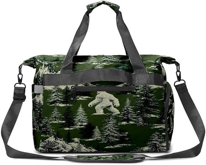Mysterious Yeti Green Gym Bag for Women & Tennis Bag, Large Sports Duffel Bag Waterproof with Ventilated Shoe Compartment & Front Racket Sleeve, Lightweight Travel Weekender Overnight Bag