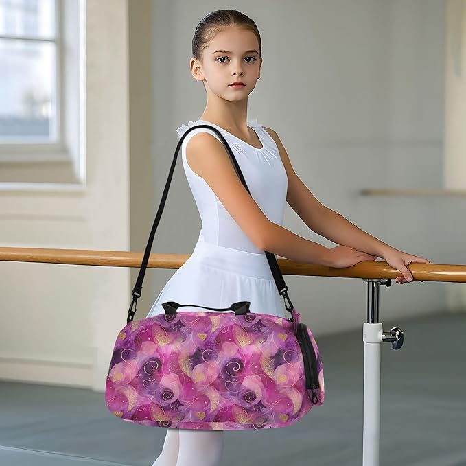 Watercolor Golden Lines Peach Hearts Gym Duffel Bag with Shoes Compartment Large Capacity Weekend Travel Bag for Travel, Sports, Fitness & Workout bulto de viaje