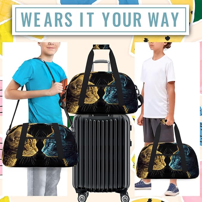 Travel Duffle Bag for travel duffle bag sports Girls Boys Kids Warm Cool Colors Cat Lightweight Overnight Sleepover Weekender Bags Small Dance Gym Sport Bag Teens Carry-On Size Workout Bag