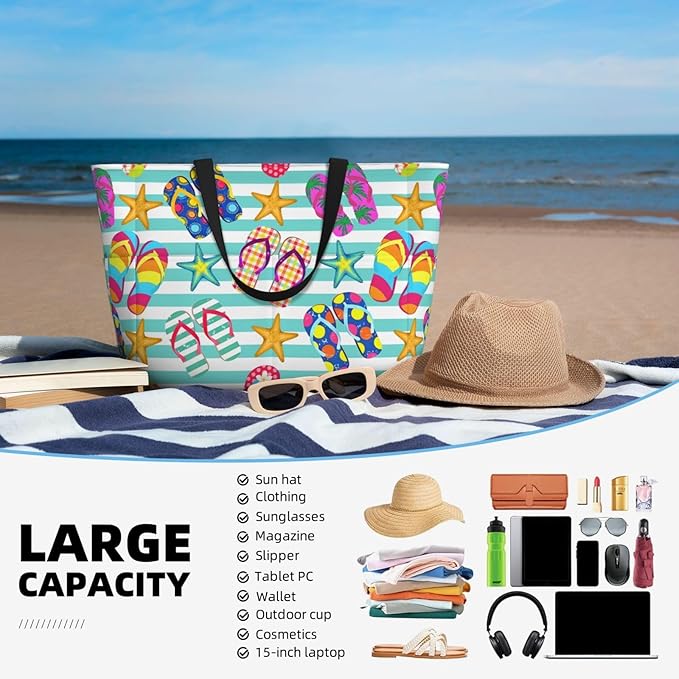 Beach Bag Tote Bags Waterproof Sandproof for Women Large Beach Tote Bag Foldable with Pockets for Weekend Vacation