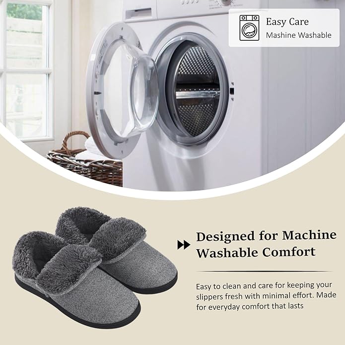 Men’s Knit Bootie Slippers Warm Fold-Over Ankle Collar Plush Fleece Lined Memory Foam House Shoes Cozy Winter Non-Slip Indoor Outdoor Slippers for Men