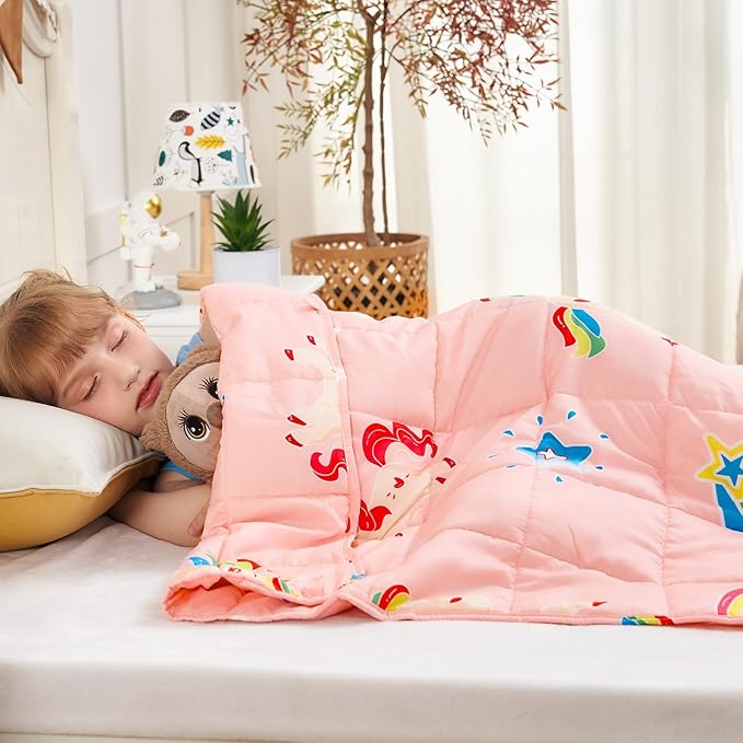 yescool Unicorn Weighted Blanket 7 Pounds Cooling Weighted Lap Blanket, Pink Rainbow Heavy Blanket, Breathable Weighted Throw Blanket Gifts for 60-80lbs, 40"x60"