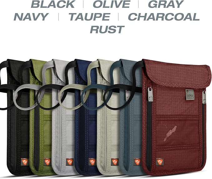 Lewis N. Clark RFID Blocking Stash Neck Wallet, Travel Pouch + Passport Holder for Women & Men, Taupe