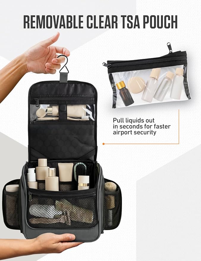 VENTURE 4TH Hanging Travel Toiletry Bag for Women & Men – Large Toiletry Organizer with 18 Compartments, Removable TSA Pouch, Travel Wash Bag for Toiletries, Makeup & Shaving Kit (Gray)