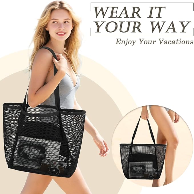 Beach Bag for Women with Outer Pocket, Waterproof Large Tote Bag for Cruise Essentials