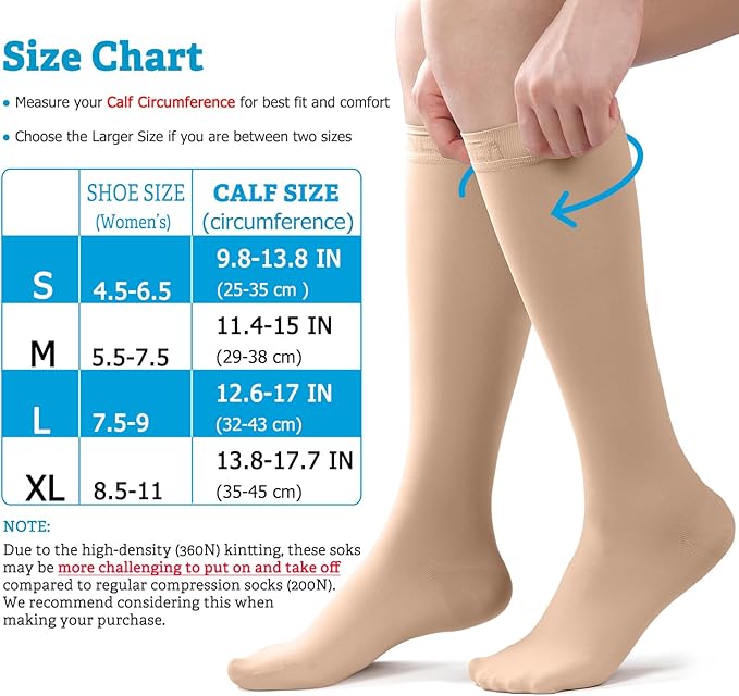 NEENCA 20-30mmHg Medical Compression Socks for Circulation, Edema, Swelling, Varicose veins, Recovery (Skin, Large)