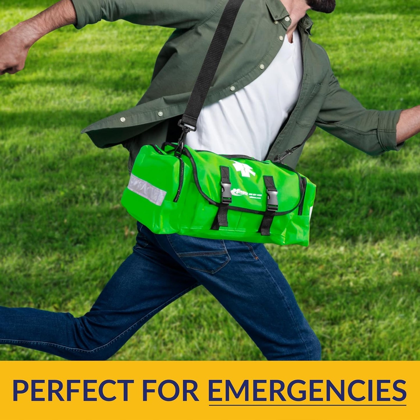 First Aid Kit - Fully Stocked Portable Reflective Bag -First Responder Emergency Response Kit-for Natural Disaster Preparedness-Customizable Storage-Includes 415 Pcs First Aid Supplies - Lime Green