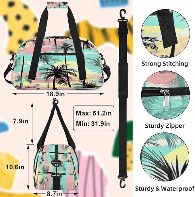 Colorful Palm Trees Sports Duffel Bags, Water-Resistant Gym Duffle Bag for Men Women, Lightweight Weekender Overnight Bag for Fitness, Workout, Travel