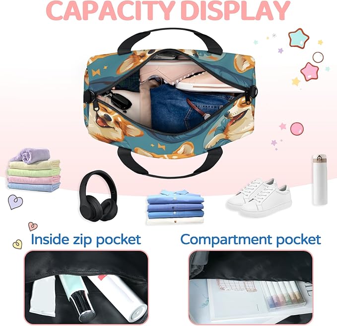 Happy Dogs Overnight Travel Bag Unisex Denim Blue Carry-On Size Tote Bag Suitable for Travel Duffle Gym Sports