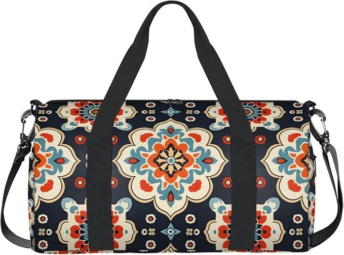 Beige Floral Overnight Travel Bag Unisex Dark Blue Carry-On Size Tote Bag Suitable for Travel Duffle Gym Sports
