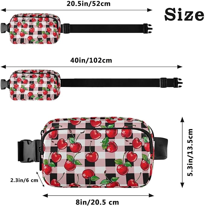 Cherry Red Checkered Plaid Fanny Pack for Women Men Water Resistant Fashion Waist Packs with Adjustable Strap Belt Bag for Travel Workout Jogging Hiking 21219405