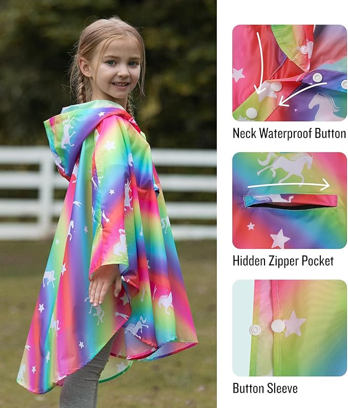 SaphiRose Lightweight Kids Rain Poncho Jacket Waterproof Outwear Rain Coat