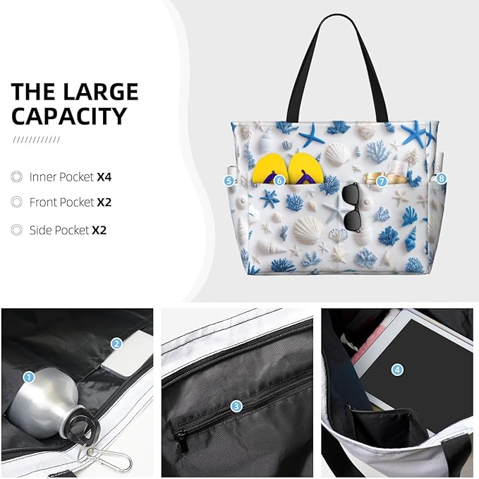 Beach Tote Bag for Women Beach Bag Waterproof and Sandproof Tote Bag with Wet Bag Large Travel Bag for Weekend Travel