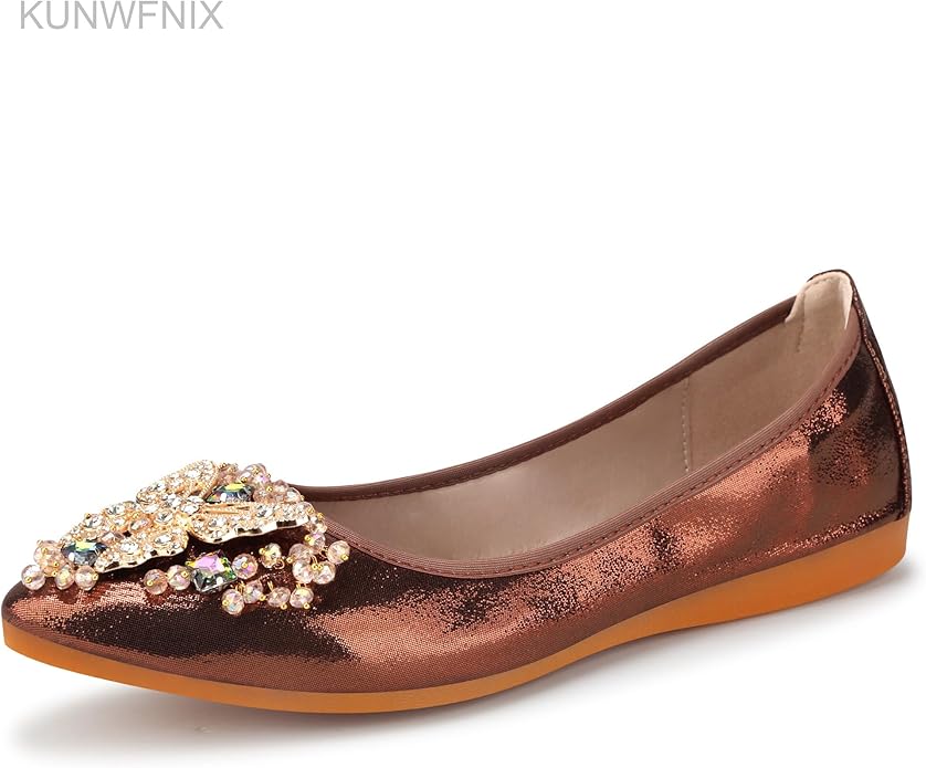 KUNWFNIX Women Ballet Flats Rhinestone Wedding Ballerina Shoes Foldable Sparkly Comfort Slip on Flat Shoes