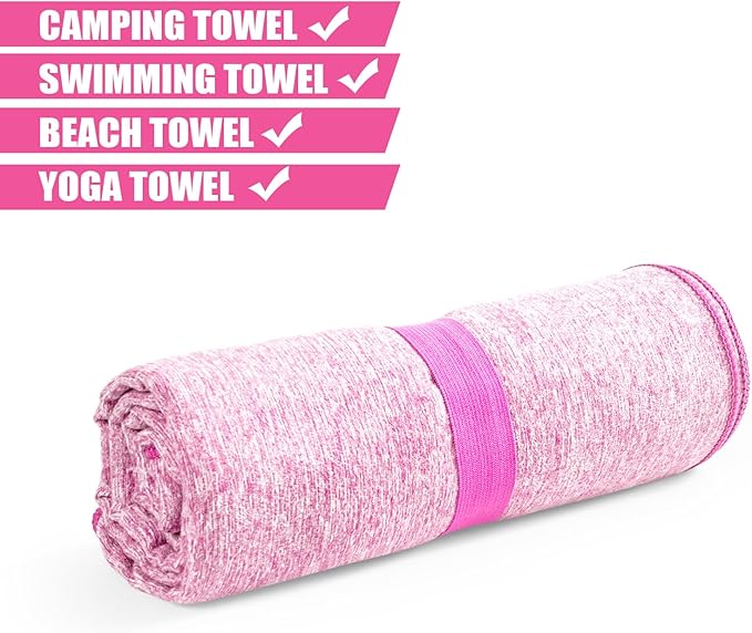Quick Dry Microfiber Camping Towel, Large Towel for Body Yoga Travel Beach Hiking Gym Swimming Pool(Pink, 31.5X70 Inch)