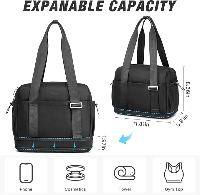 G4Free 10L Mini Gym Bag, Lightweight Small Duffle Bag with Wet Pocket for Women Men, Cute Duffel Bag for Workout Dance Yoga Travel, Black