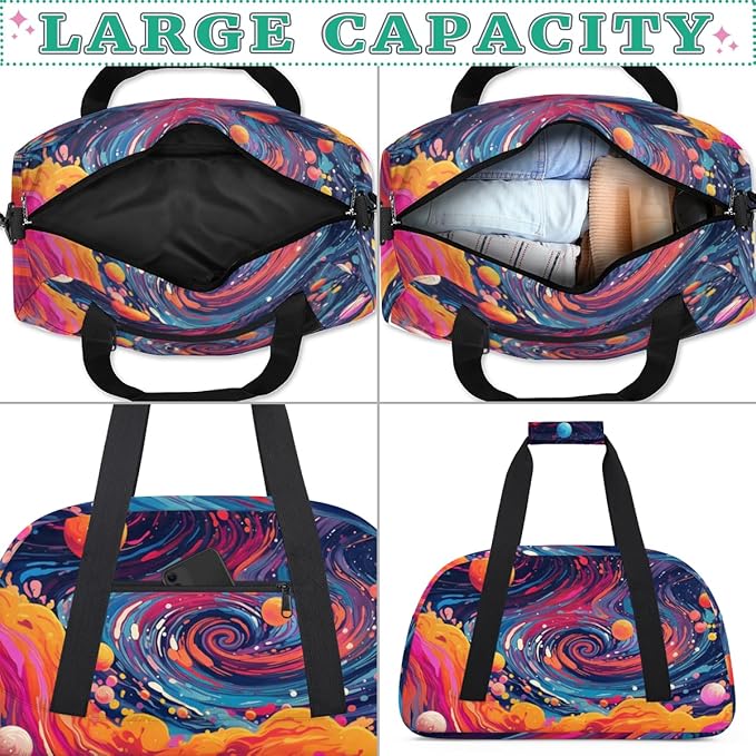 Art Planet Gym Travel Duffle Bag for Women & Men with Front Zipper Pocket for Sports, Overnight, Weekender, Carry On,Workout & Dance Bag,18.9 * 8.7 * 10.6 in