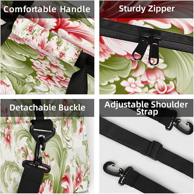 Duffle Bag for Women Men, Pink Green Floral Gym Bag for Travel Sports, Lightweight Waterproof Weekender Overnight Bags with Adjustable Strap