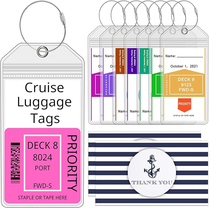 Cruise Luggage Tag Holders for Carnival, Princess & NCL Cruises 8 Packs, Fits All Carnival, Princess & NCL Cruises Line Ships & Tags for Cruises in 2024-2025