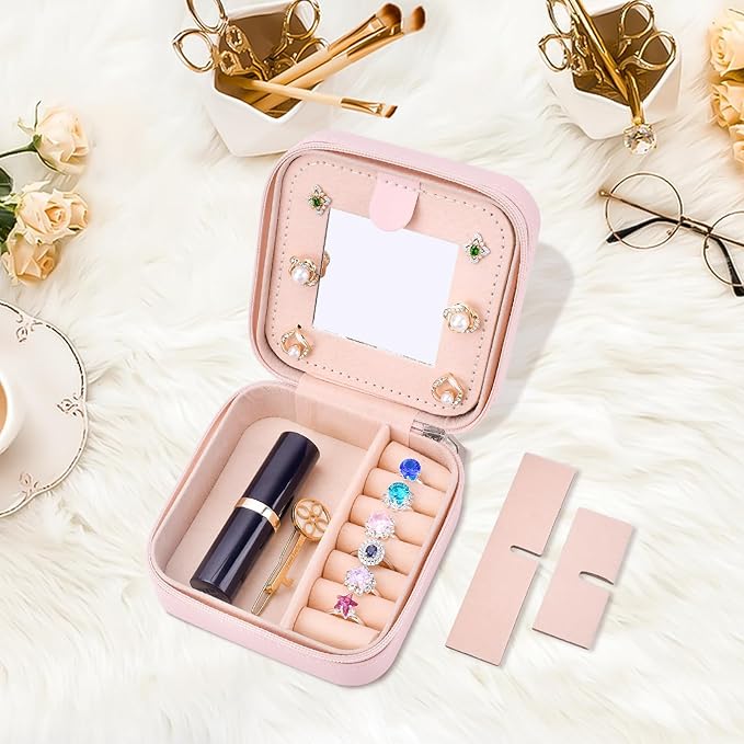 Christmas Gifts for Mom from Daughter Son, Personalized Birthday Giftware for Women, Mother Day Mom Gifts Small Travel Jewelry Box Travel Jewelry Organizer with Mirror, Initial K