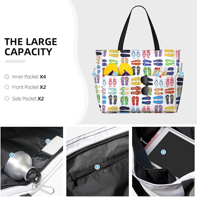Beach Tote Bag for Women Beach Bag Waterproof and Sandproof Tote Bag with Wet Bag Large Travel Bag for Weekend Travel